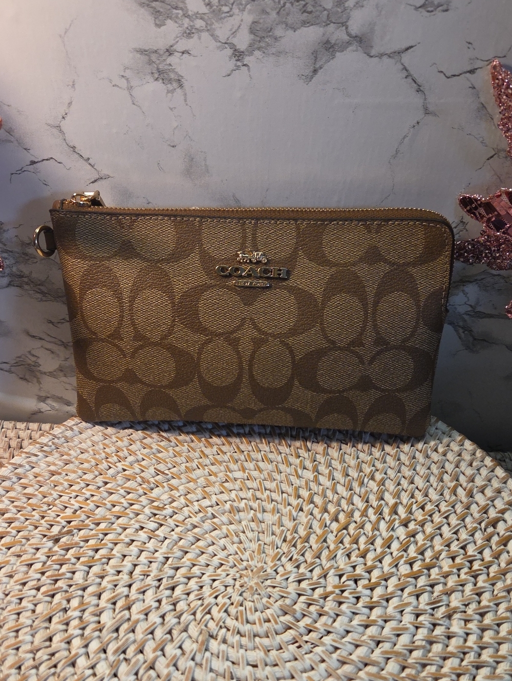 Coach 8x4 Brown Signature Canvas Zip Wristlet